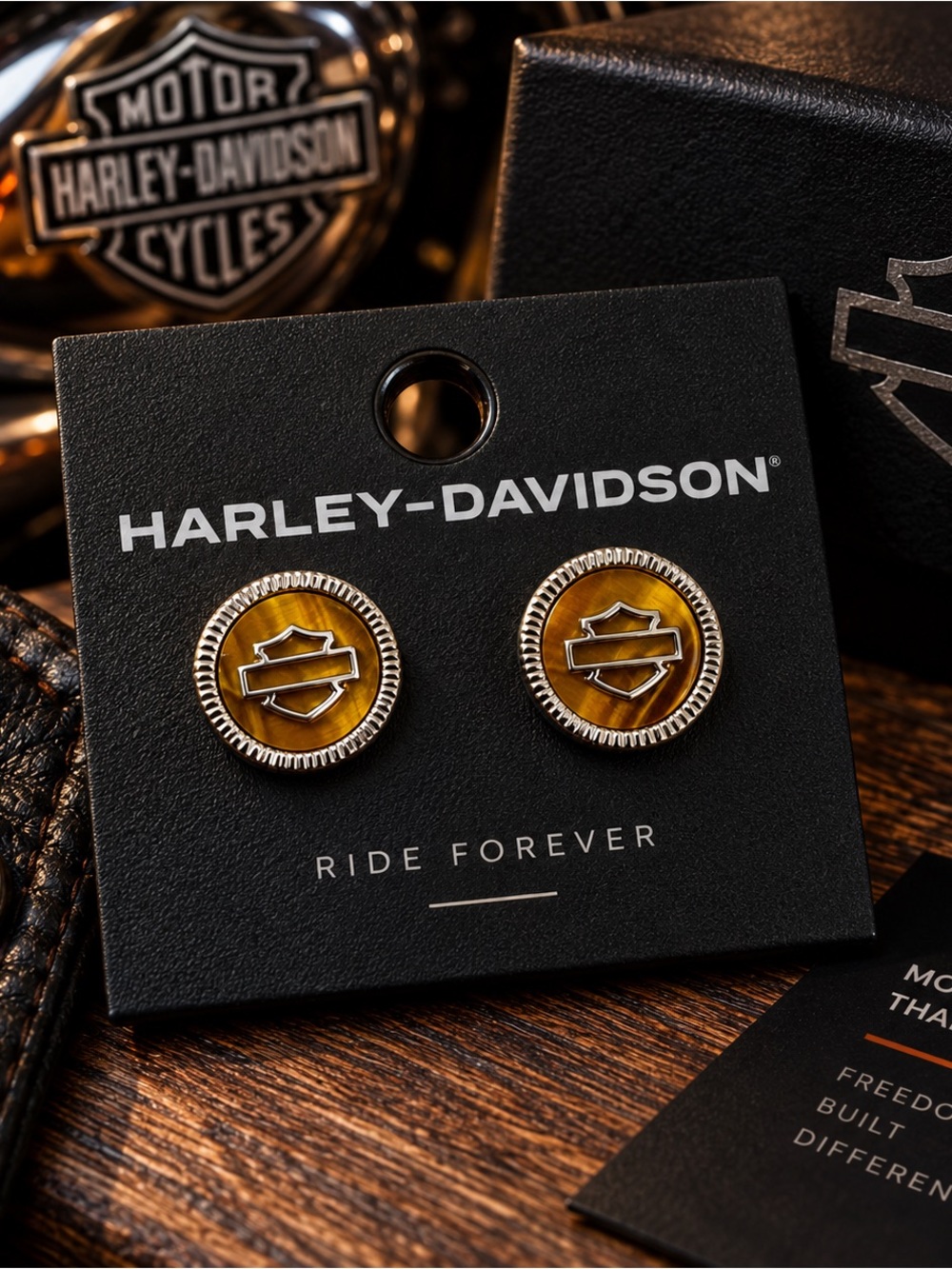Harley-Davidson Gold and Silver Logo Stud Earrings
